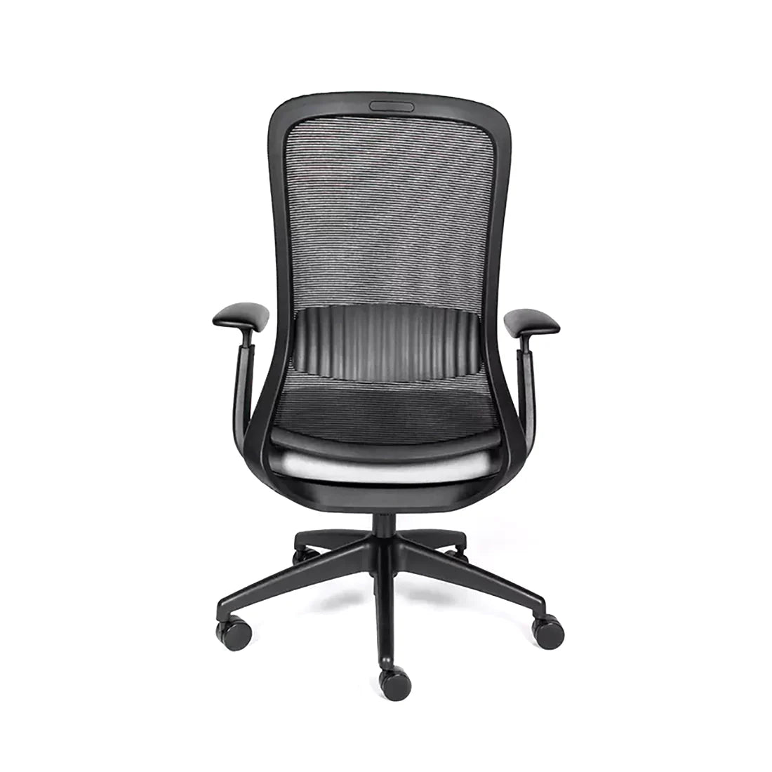 Silla Reclinable Curve, Estructura Negra, Mesh Negro con Brazos Ajustables con Soporte Lumbar.