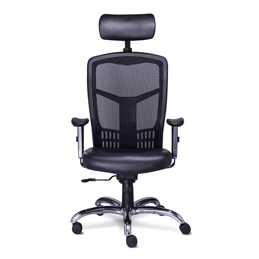 Sillon Ejecutivo en Malla Con Cabecera Tapizado en Piel Accesorios en Aluminio