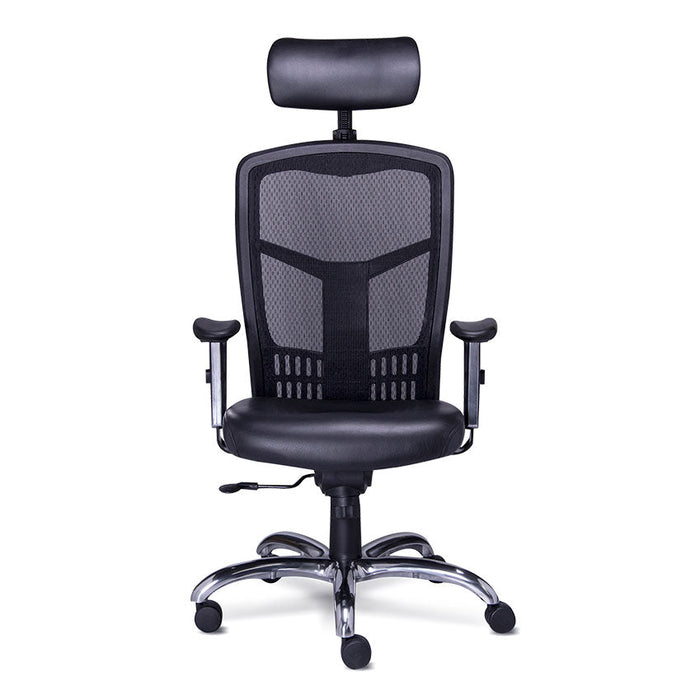 Sillon Ejecutivo en Malla Con Cabecera Tapizado en Piel Accesorios en Aluminio