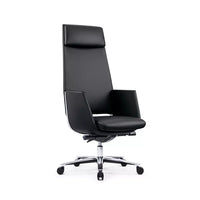 Sillón Ejecutivo Zenit Reclinable Respaldo Alto, Tapizado en Piel Negra con Base de Alumnio.