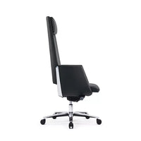Sillón Ejecutivo Zenit Reclinable Respaldo Alto, Tapizado en Piel Negra con Base de Alumnio.