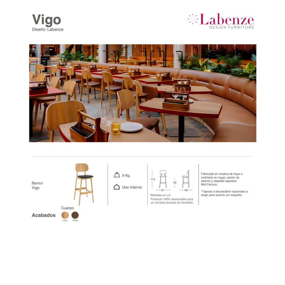 Banco Vigo madera de haya natural o nogal