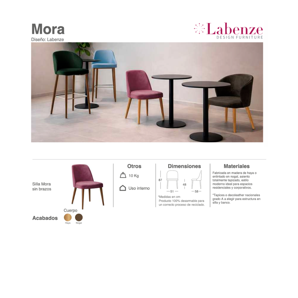 Silla Mora Madera de Haya Natural o Nogal Tapizada
