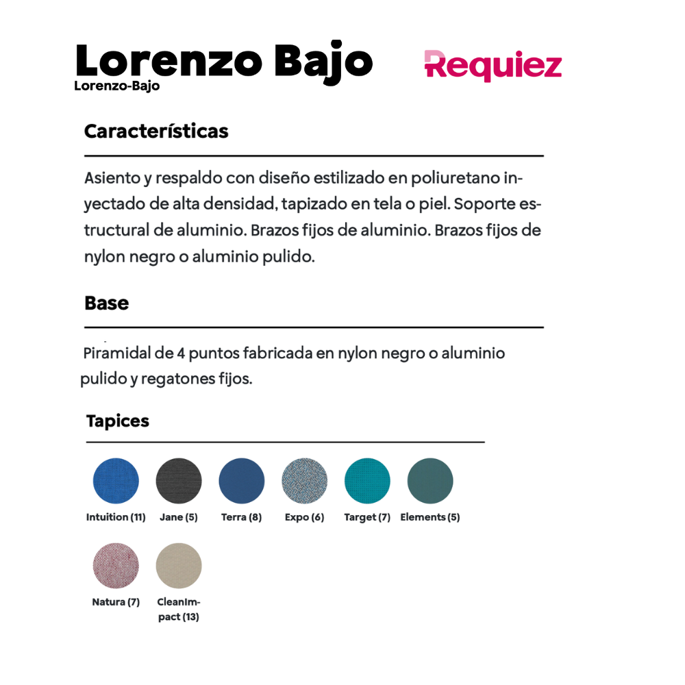Sillón Lorenzo Base De 4 Puntos Piramidal Respaldo Bajo Tapizado en Piel Accesorios en Aluminio RP-5051/AL