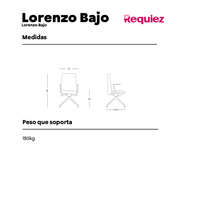 Sillón Lorenzo Base De 4 Puntos Piramidal Respaldo Bajo Tapizado en Piel Accesorios en Aluminio RP-5051/AL