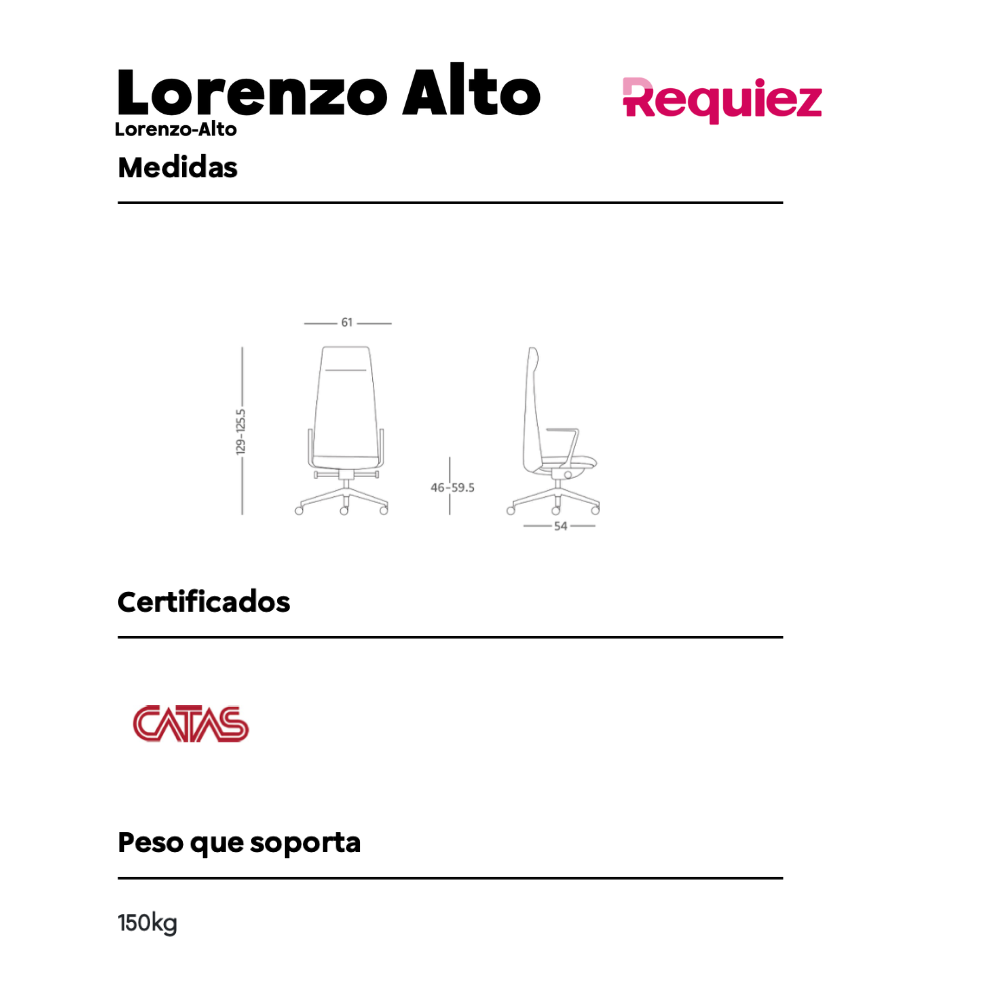 Sillón Ejecutivo Lorenzo Respaldo Alto Tapizado en Piel Accesorios en Aluminio RP-5050/AL