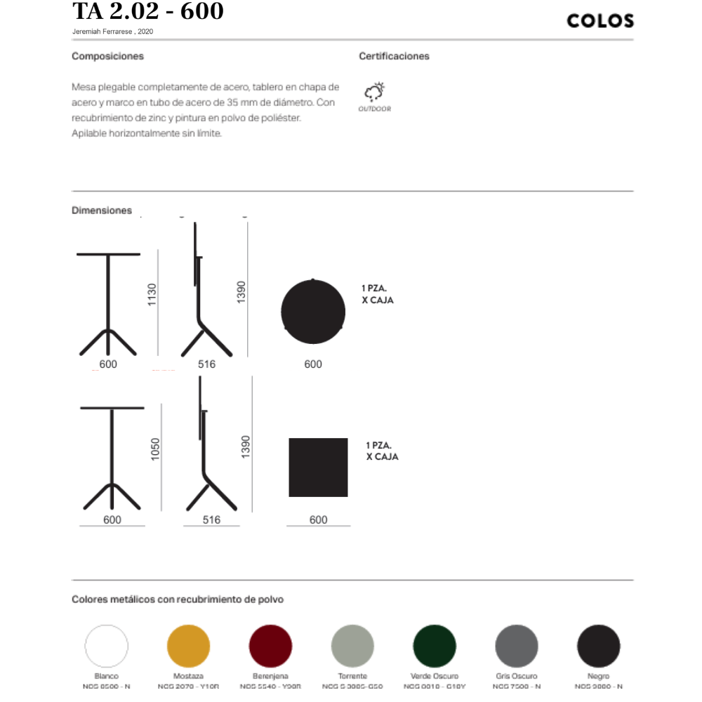 Mesa Exterior TA 2.02 Alta 600mm
