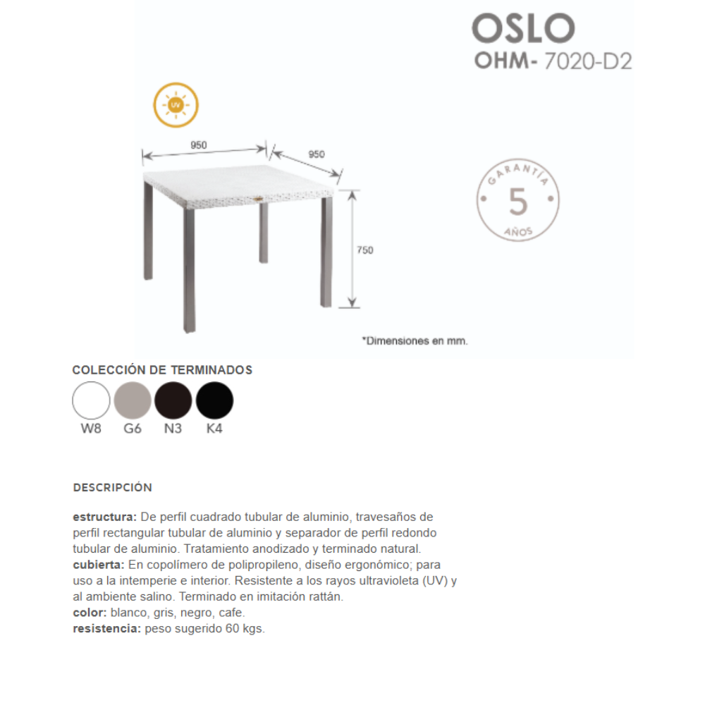 Mesa Oslo Cuadrada 95x95 OHM-7020-D2