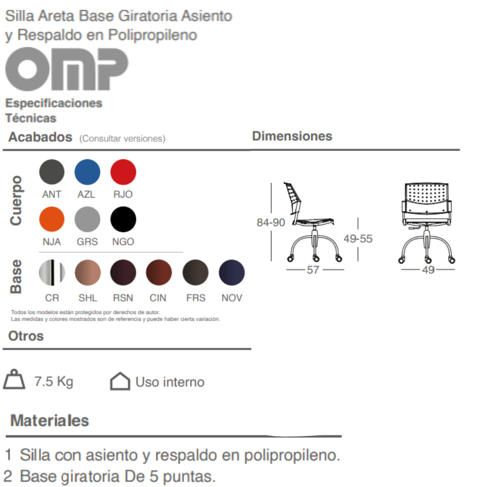 Silla Areta Base Giratoria Polipropileno