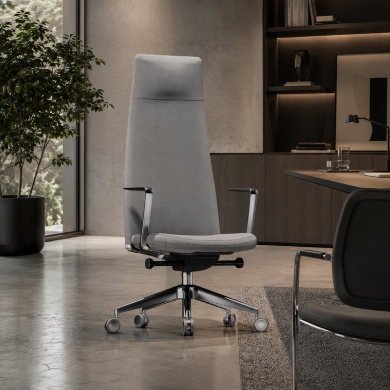 Sillón Ejecutivo Lorenzo Respaldo Alto Tapizado en Piel Accesorios en Aluminio RP-5050/AL