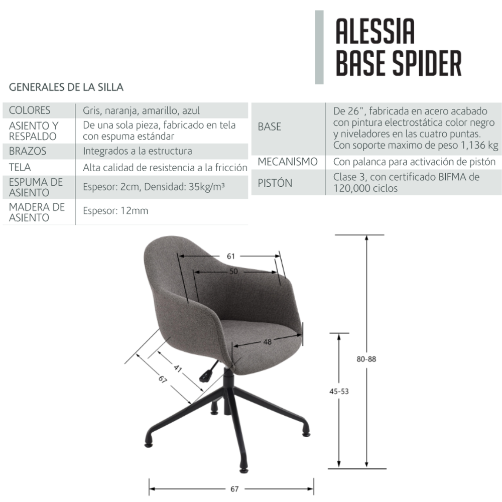Silla Interior Alessia Base 4 Patas Spider