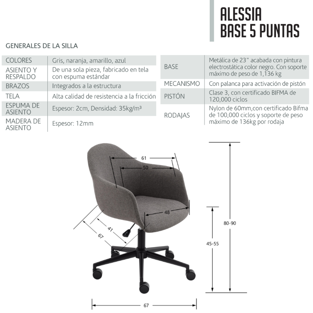 Silla Interior Alessia Base 5 Puntas