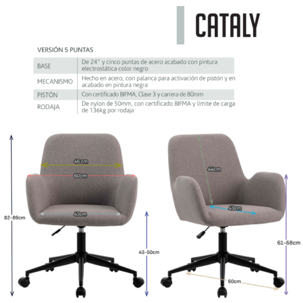 Silla Ergonómica Tapizada con Ruedas Cataly