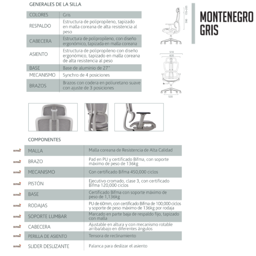 Silla Directiva Montenegro Gris