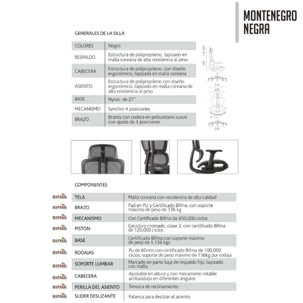 Silla Directiva Montenegro Negra