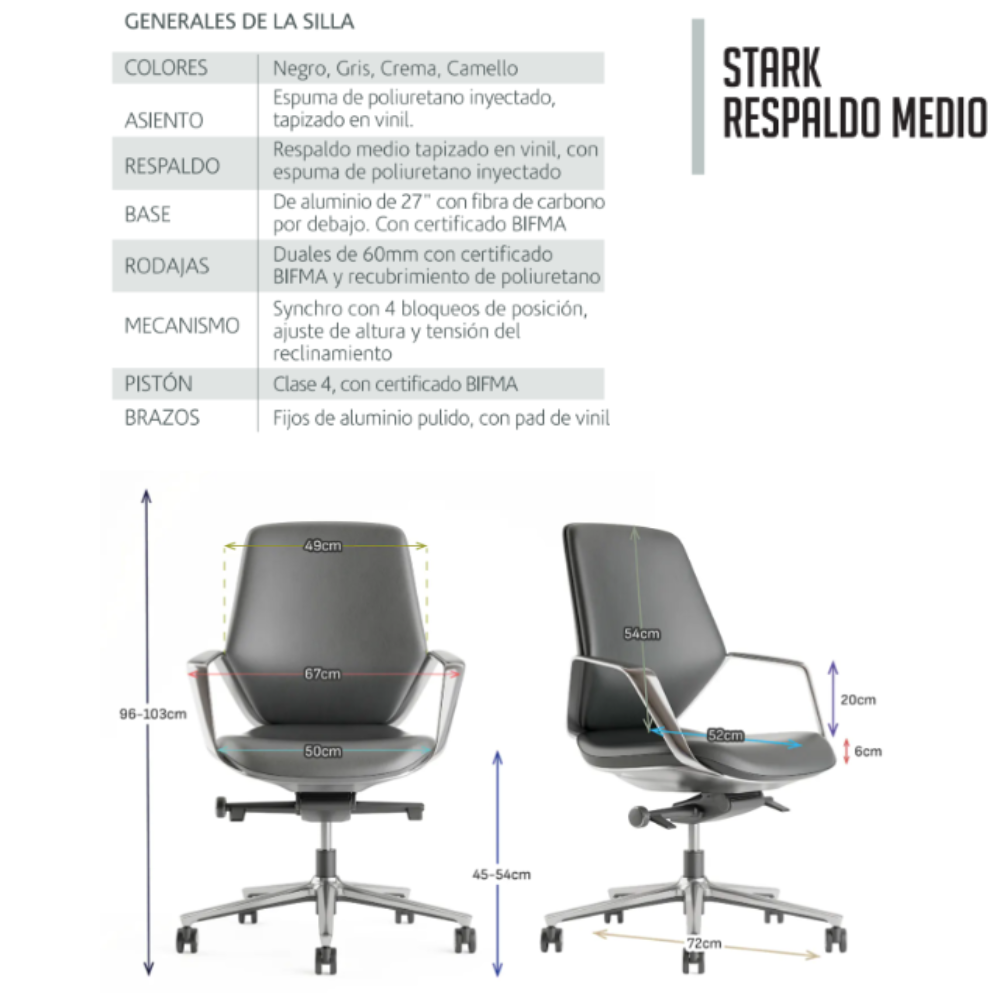 Silla Stark Tapizada en Vinil para Sala de Juntas Respaldo medio