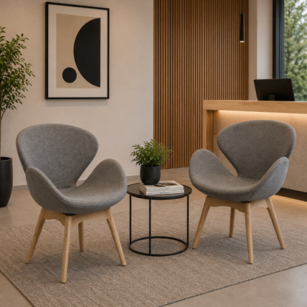 Silla Tapizada en Tela Swan Base de Madera