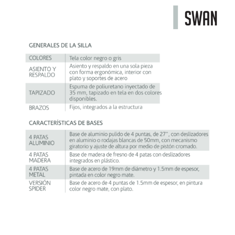 Silla Tapizada en Tela Swan Base de Madera