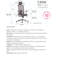 Silla Ejecutiva Crew gris con Cabecera OHE-112
