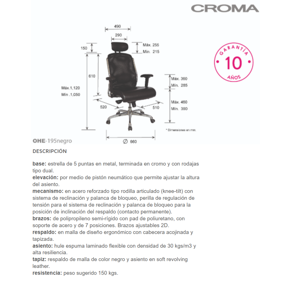 Silla ejecutiva Croma cabecera OHE-195