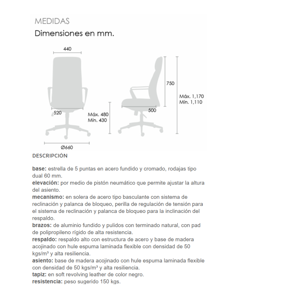 Silla Fenix Directiva respaldo alto OHE-165