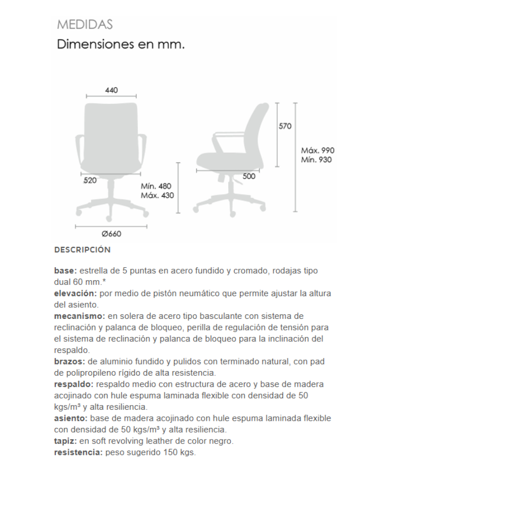 Silla Fenix Directiva respaldo bajo para sala de juntas OHE-163