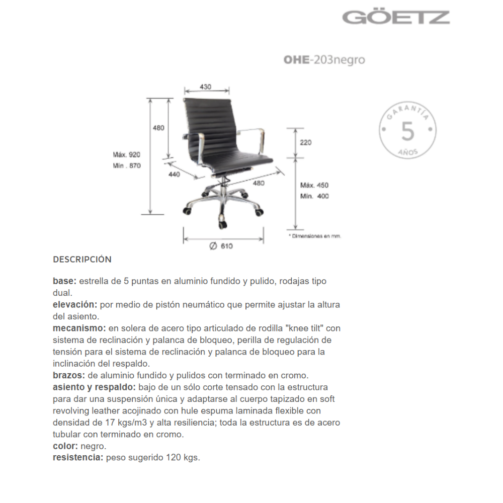 Silla Goetz negro respaldo bajo para mesa de Juntas OHE-203