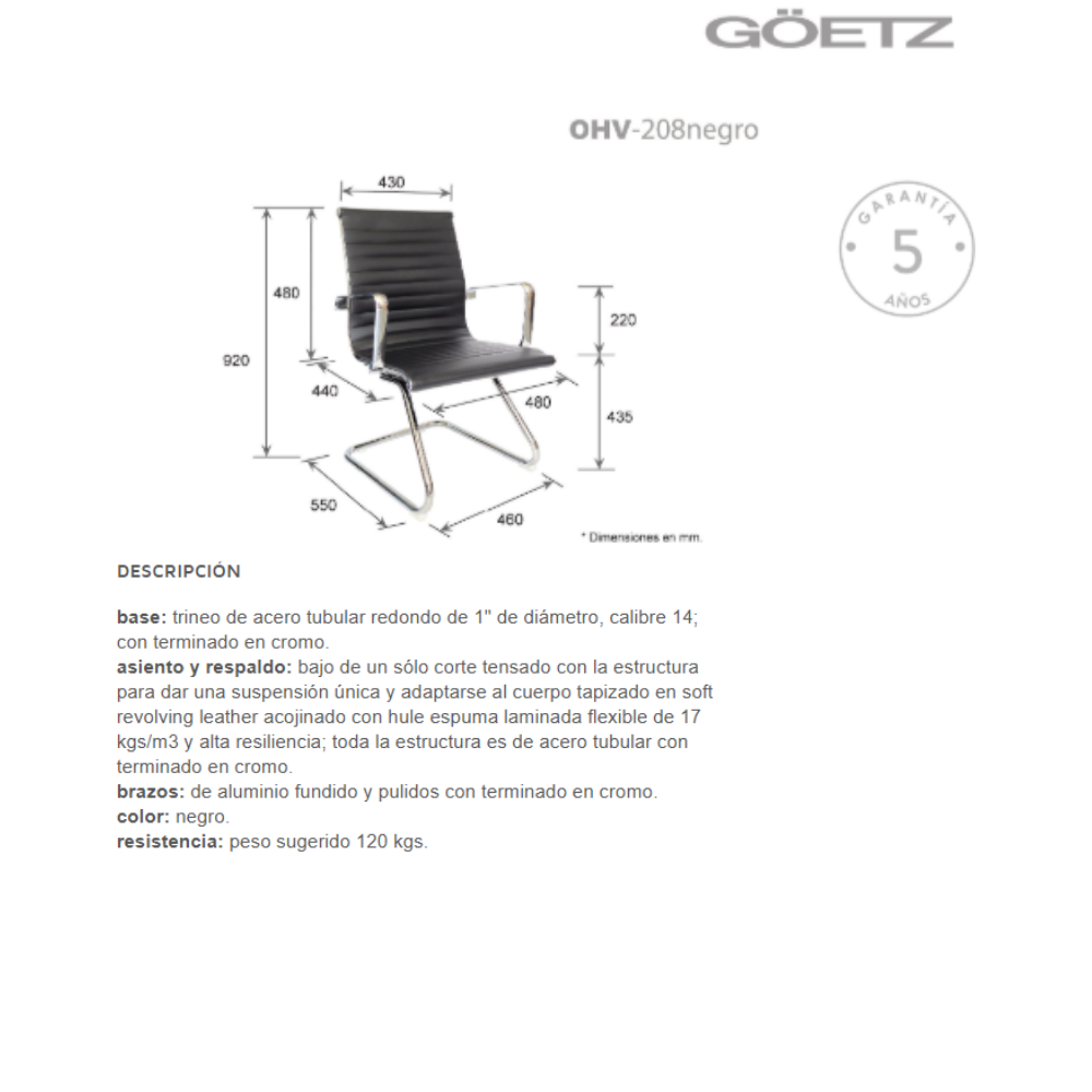 Silla Goetz visitante negro OHV-208
