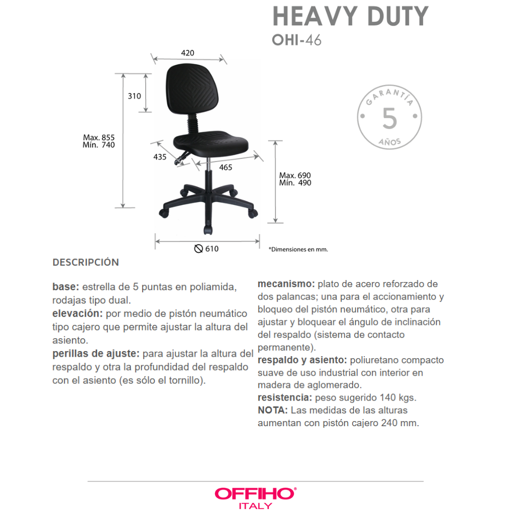Silla Operativa Industria Heavy Duty OHI-46
