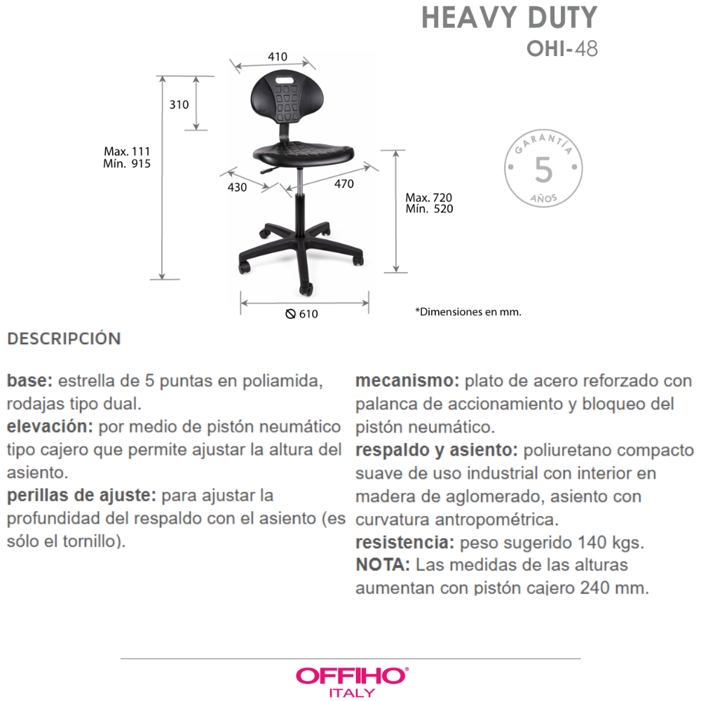 Silla Operativa Industrial Heavy Duty OHI-48