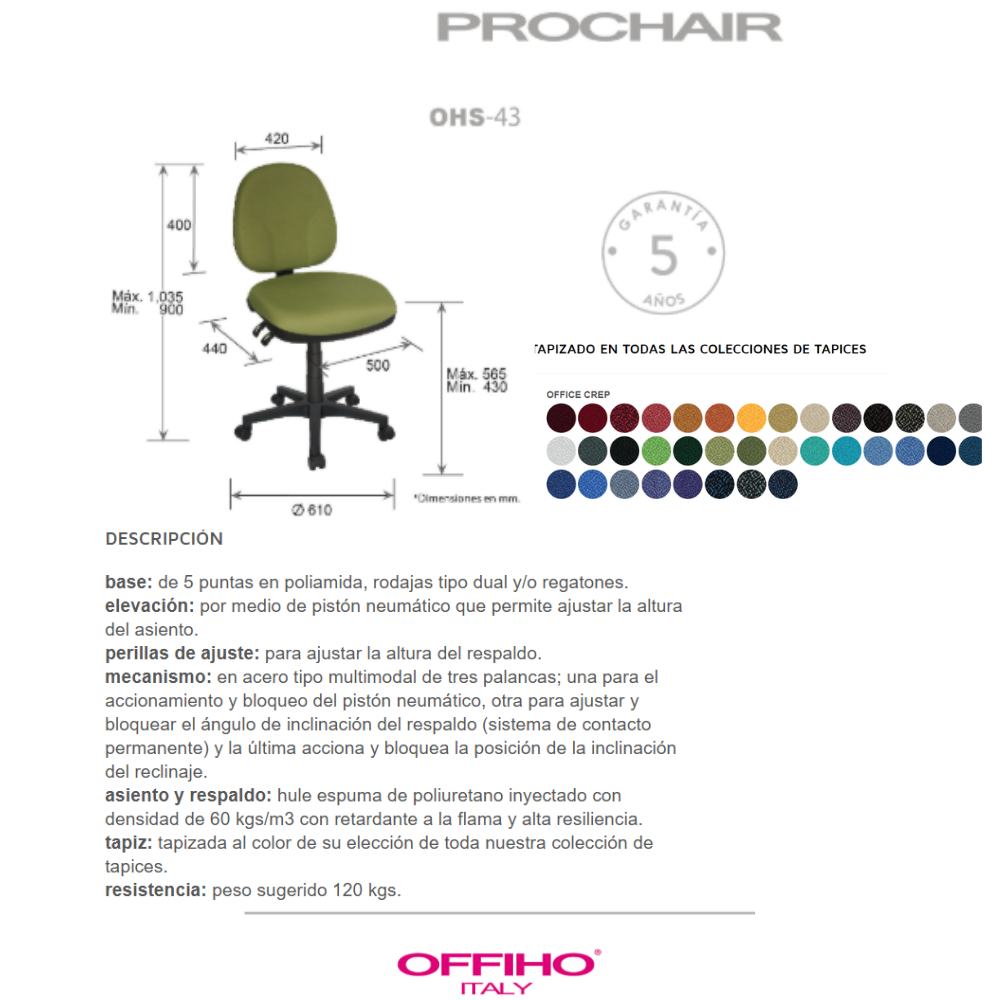 Silla operativa 3 Palancas Prochair