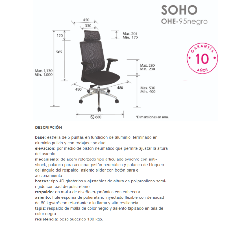 Silla Ejecutiva Soho Negro OHE-95