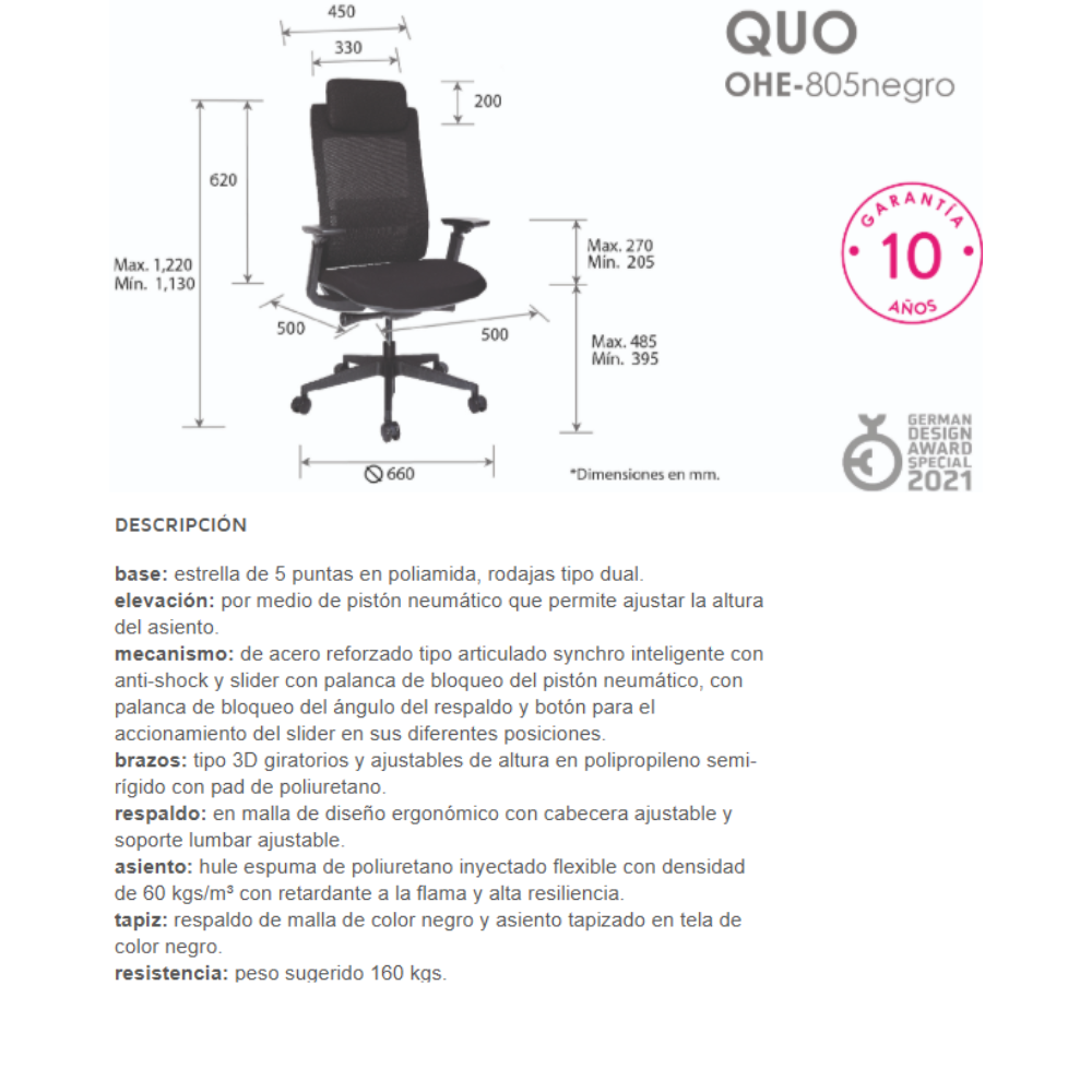 Silla Quo Ejecutiva Negro Cabecera OHE-805