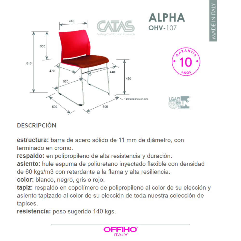 Silla para Visitante Alpha Asiento Tapizado