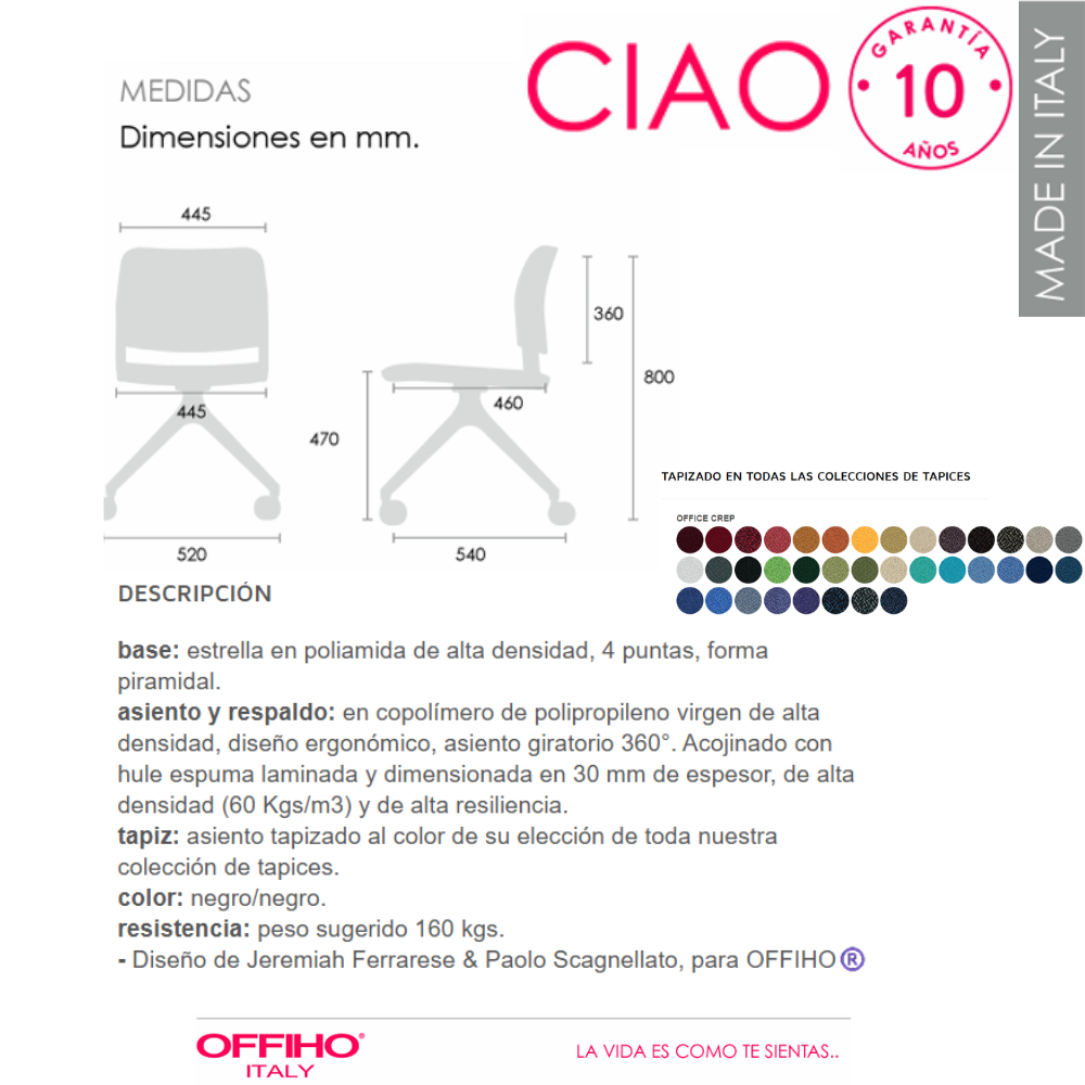 Silla Operativa Ciao Tapizada