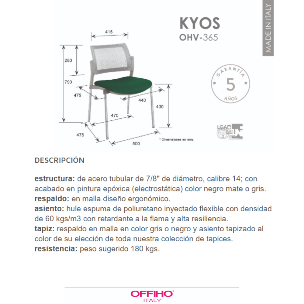 Silla para Visitante Kyos 4 Patas Tapizada Respaldo Malla