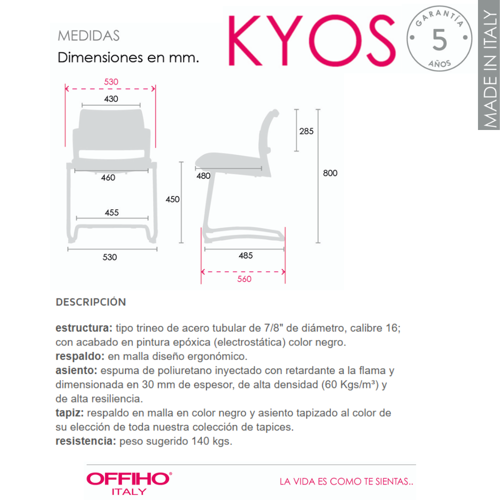 Silla para Visitante Kyos Base Patin Tapizada Respaldo Malla
