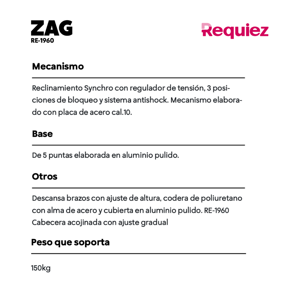Silla Ejecutiva Zag Aluminio RE-1760
