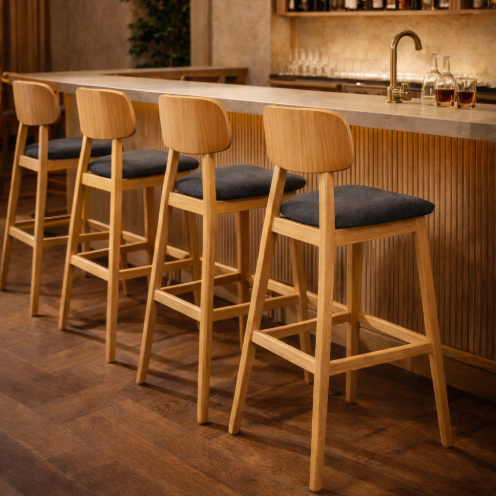 Banco Vigo Full Madera de Haya Natural o Nogal Asiento y Respaldo Tapizado