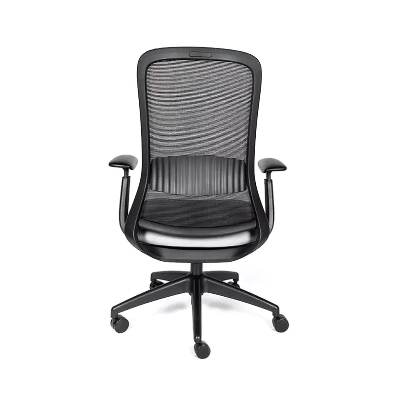 Silla Reclinable Curve, Estructura Negra, Mesh Negro con Brazos Ajustables con Soporte Lumbar.