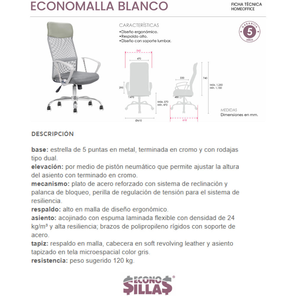 Silla Operativa Econo malla Blanco