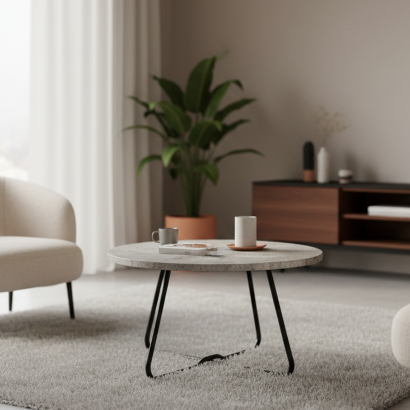 Mesa de Centro Mármol con Base de Acero 70x35.5 cm