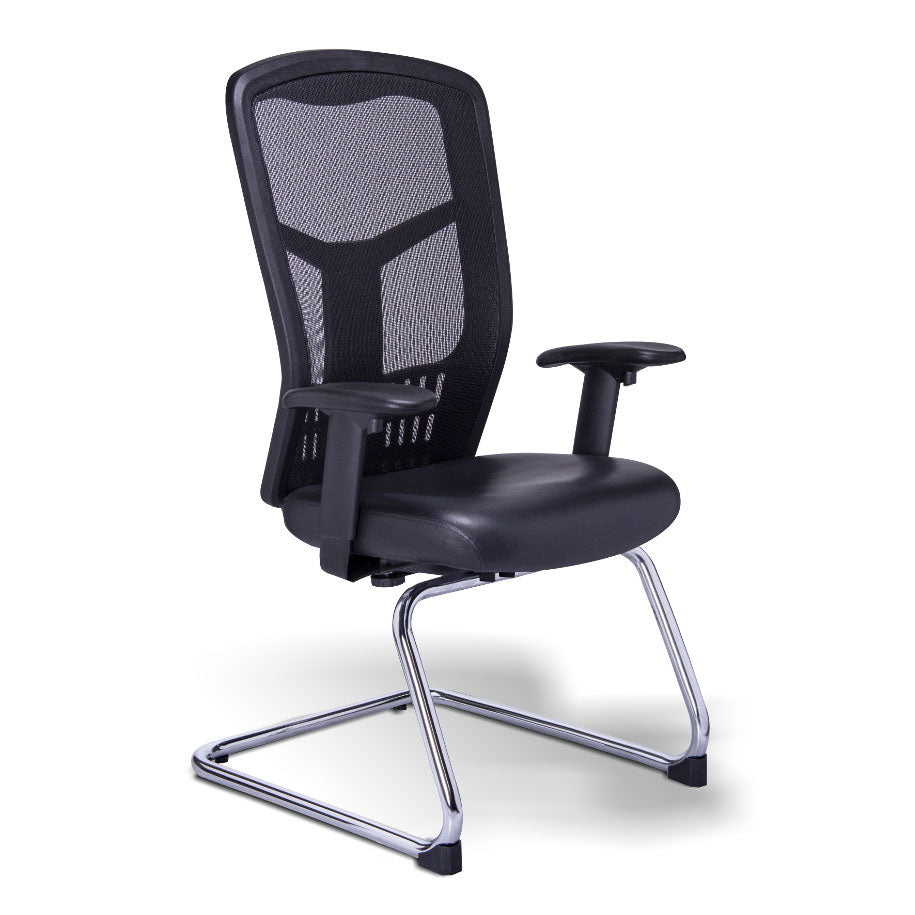 Sillon Visitante en Malla Tapizado en Piel Trineo Cromado