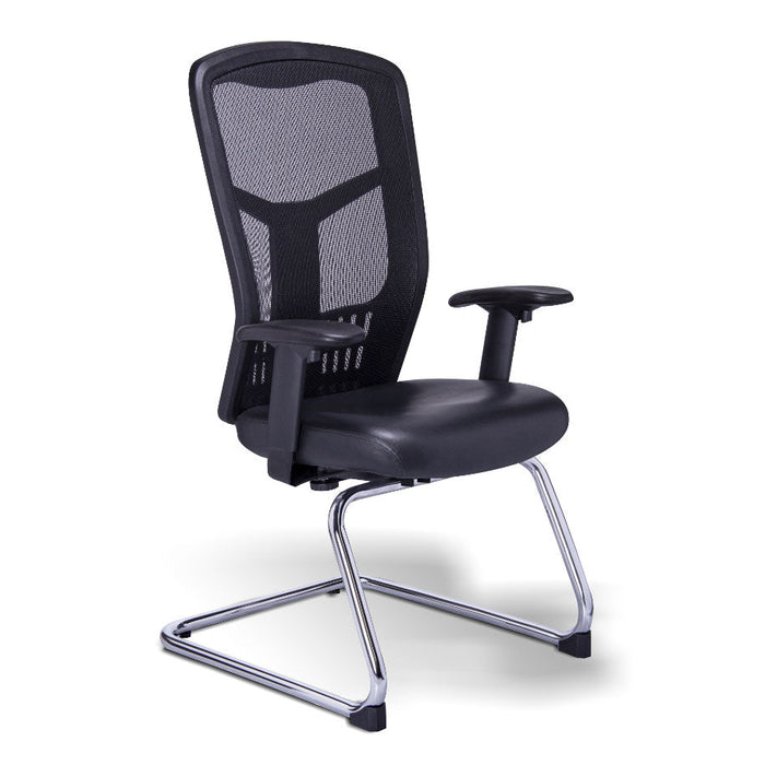 Sillon Visitante en Malla Tapizado en Piel Trineo Cromado