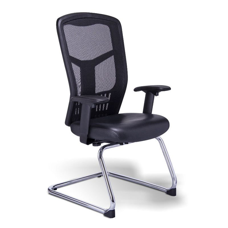 Sillon Visitante en Malla Tapizado en Piel Trineo Cromado