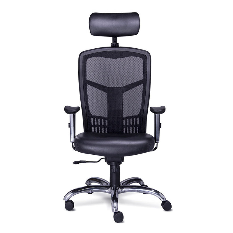 Sillon Ejecutivo en Malla Con Cabecera Tapizado en Piel Accesorios en Aluminio