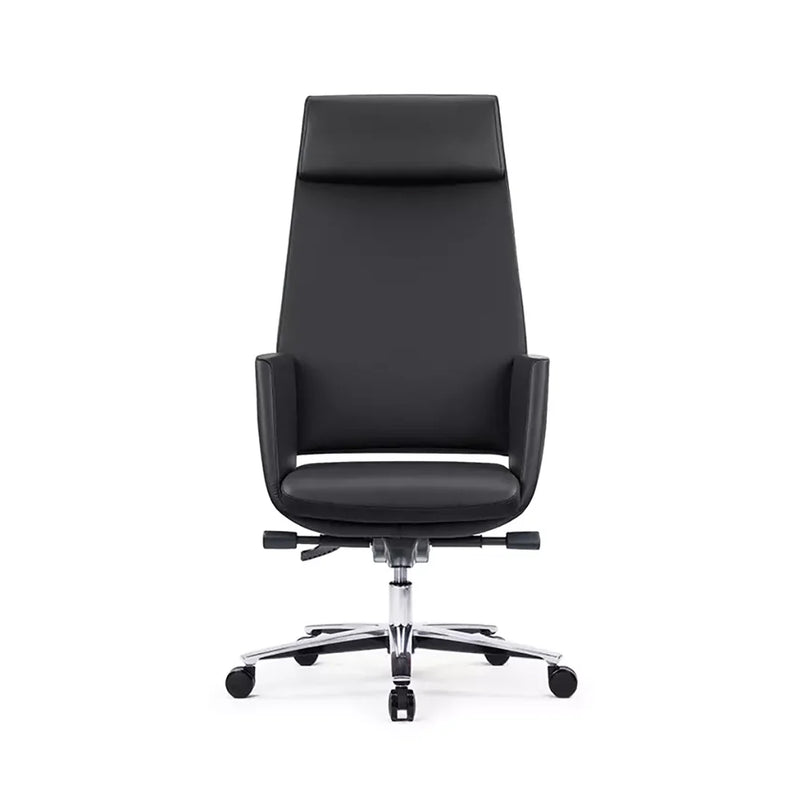 Sillón Ejecutivo Zenit Reclinable Respaldo Alto, Tapizado en Piel Negra con Base de Alumnio.