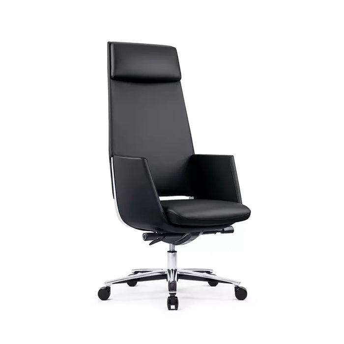 Sillón Ejecutivo Zenit Reclinable Respaldo Alto, Tapizado en Piel Negra con Base de Alumnio.